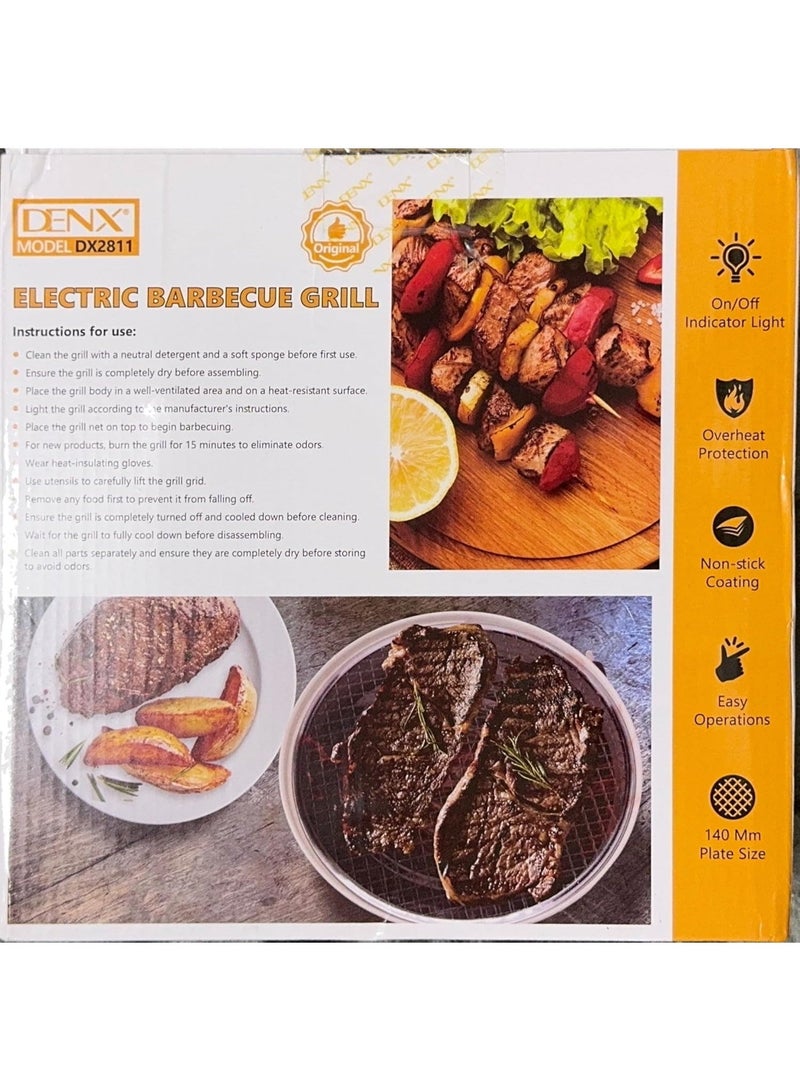 Denx Electric Barbecue Grill, Portable Outdoor Bbq Grill with Non Stick Surface, Removable Grease Tray, Round Compact Travel Grill for Camping, Picnic, Garden, Balcony Cooking, DX2811 - Image 5