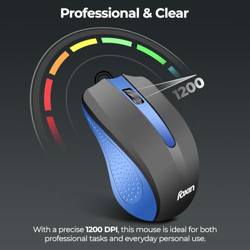Foxin Glance Blue Wired USB Mouse | 1200 DPI Optical Sensor | Ergonomic & Lightweight (68g) with 3-Button | Plug & Play | 1.2M Cable | Silent Buttons | Wired Mouse for Laptop, PC, Desktop & Office Use - Image 3