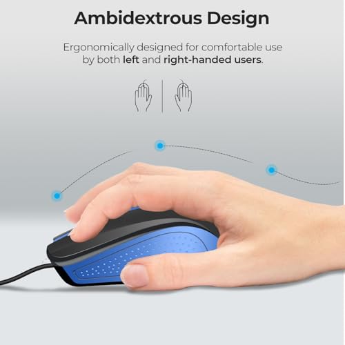 Foxin Glance Blue Wired USB Mouse | 1200 DPI Optical Sensor | Ergonomic & Lightweight (68g) with 3-Button | Plug & Play | 1.2M Cable | Silent Buttons | Wired Mouse for Laptop, PC, Desktop & Office Use - Image 4
