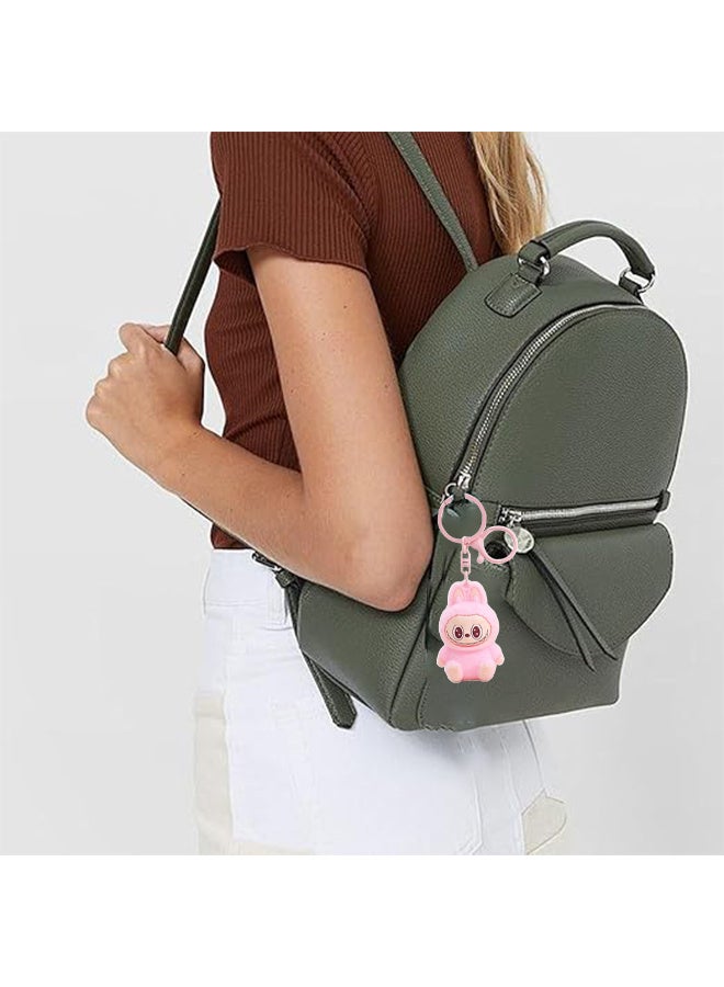 Trendy Labubu Flocked Plush Keychain, Lovely Cartoon Bag Charm For Girls, Inspired By Popular Designer Toys, Perfect For Backpacks And Creative Gifts (Pink) - Image 3