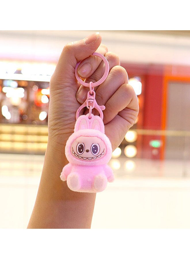 Trendy Labubu Flocked Plush Keychain, Lovely Cartoon Bag Charm For Girls, Inspired By Popular Designer Toys, Perfect For Backpacks And Creative Gifts (Pink) - Image 2