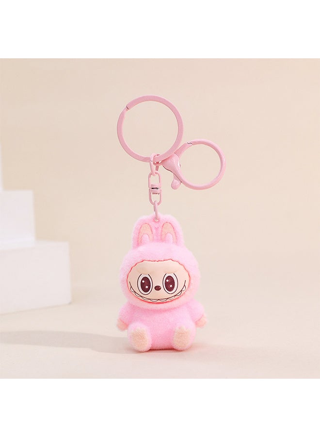 Trendy Labubu Flocked Plush Keychain, Lovely Cartoon Bag Charm For Girls, Inspired By Popular Designer Toys, Perfect For Backpacks And Creative Gifts (Pink) - Image 5