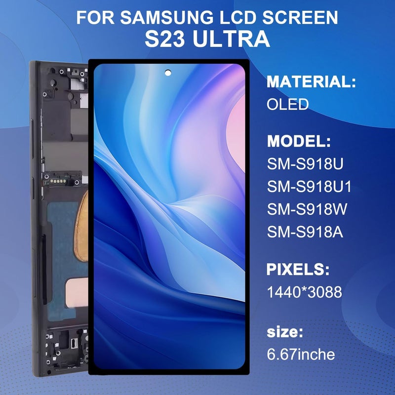 LNONLS Store شاشة OLED لجهاز سامسونج جالكسي S23 ألترا 5G بديل شاشة LCD لجهاز سامسونج S23 ألترا مجموعة شاشة عرض تعمل باللمس مع إطار أدوات S918U S918A النسخة الأمريكية (أسود) - Image 2