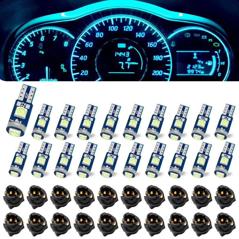 Damwot 74 Led Bulb Dash Lights Super Bright, T5 37 74 LED Bulb with Twist Lock Socket PC74 PC37, Dashboard Lights, Instrument Cluster Bulbs Kits,Pack of 20 (Ice Blue) - Image 1