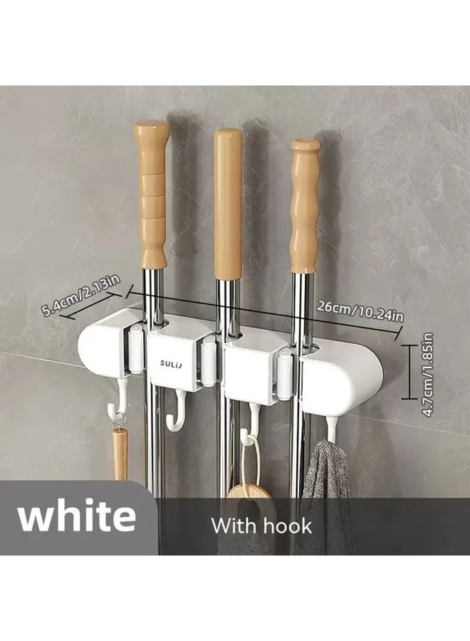 منظم الحائط الأبيض ذو 3 بطاقات حامل الممسحة مع مشابك خالٍ من الثقوب - Image 1