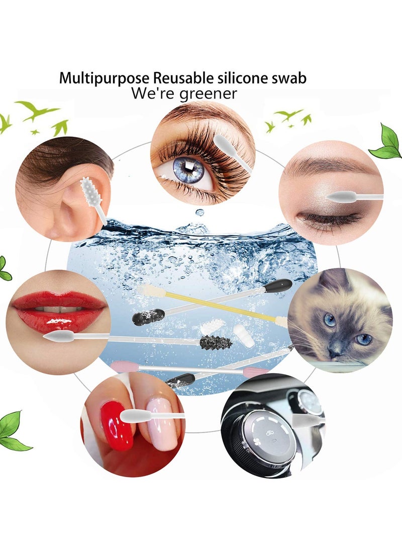 SYOSI - Reusable Silicone Cotton Swabs with Mirror for Makeup Application and Ear Cleaning, Multifunctional Portable Washable Q-Tips - Image 1