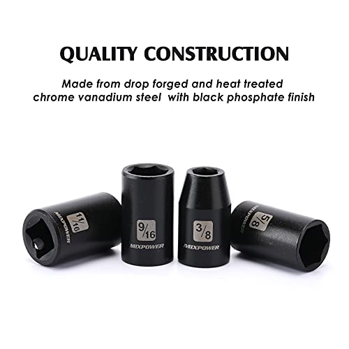 MIXPOWER 14 Pieces 1/2-Inch Drive Shallow Impact Socket Set, 3/8-Inch to 1-1/4 Inch, CR-V, SAE, 6 Point, Shallow, 14 Pieces 1/2" Dr. Shallow Socket - Image 5