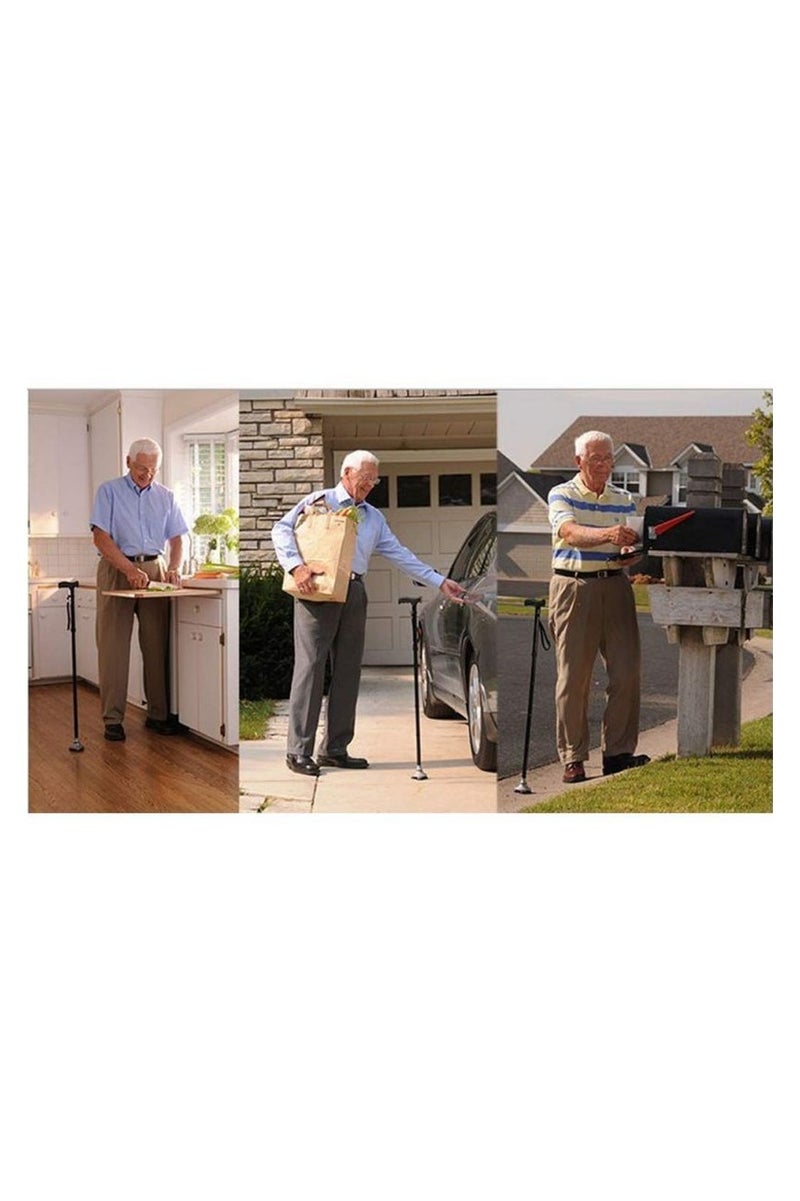 عكاز قابل للطي بخمس أجزاء – ارتفاع قابل للتعديل، ضوء LED، قاعدة دوارة – ألومنيوم خفيف لدعم المسنين - Image 3