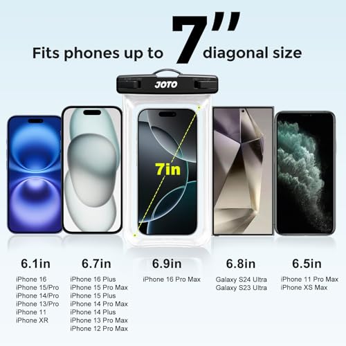 JOTO 2 Pack Waterproof Phone Pouch Case Up to 7 IPX8 Underwater Phone Case Cellphone Dry Bag for iPhone 17Air 16 15 14 13 12 Pro Max Xs Max XR X 8 7 6S Plus SEGalaxy S24 S23 S22 Clear - Image 3