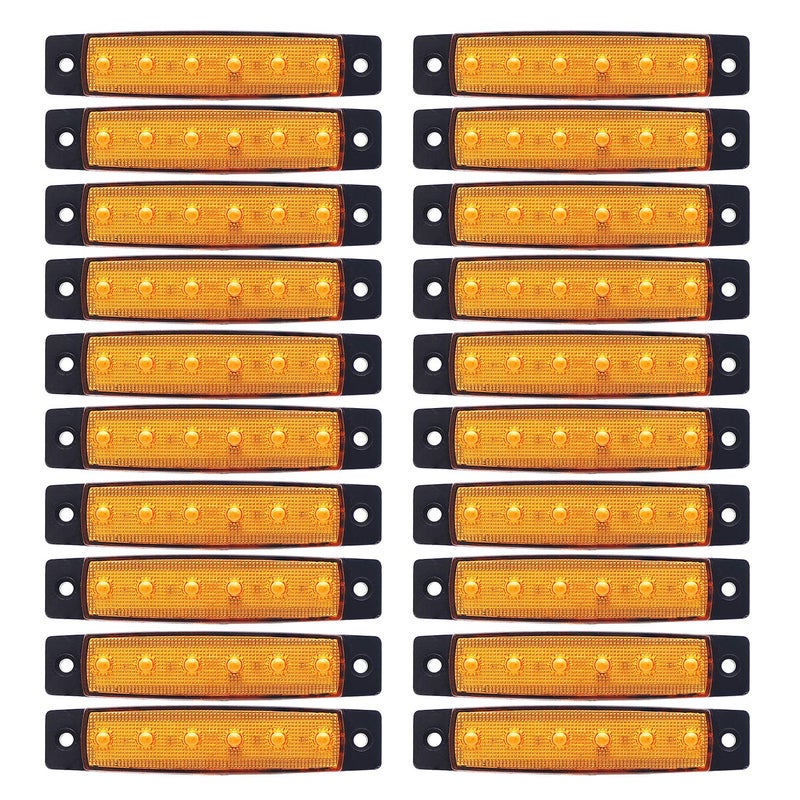 (Pack of 20) LEDVillage 20 Pcs 3.8" 6 LED Amber Side Marker Lights, Amber Trailer Marker Lights, Rear Side Marker Lamp Amber, Led Marker Lights for Trucks, Cab Marker, RV Marker light Yellow