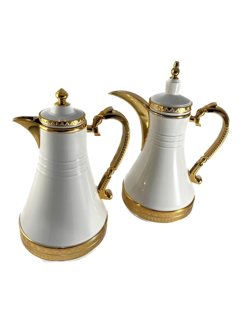Homemaker 2-Piece Tea & Coffee Flask - 0.75 Liter & 1 Liter Capacity - Glass Inner - Steel Body - White & Gold - Image 2