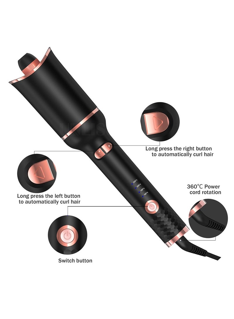 DPTER Automatic Curling Iron For Long Hair, Large Curls, 4 Temperature Settings & Time Reminder, Anti-Scalding & Perfect Care, Ceramic Wand for Minimal Hair Damage (Black) - Image 2