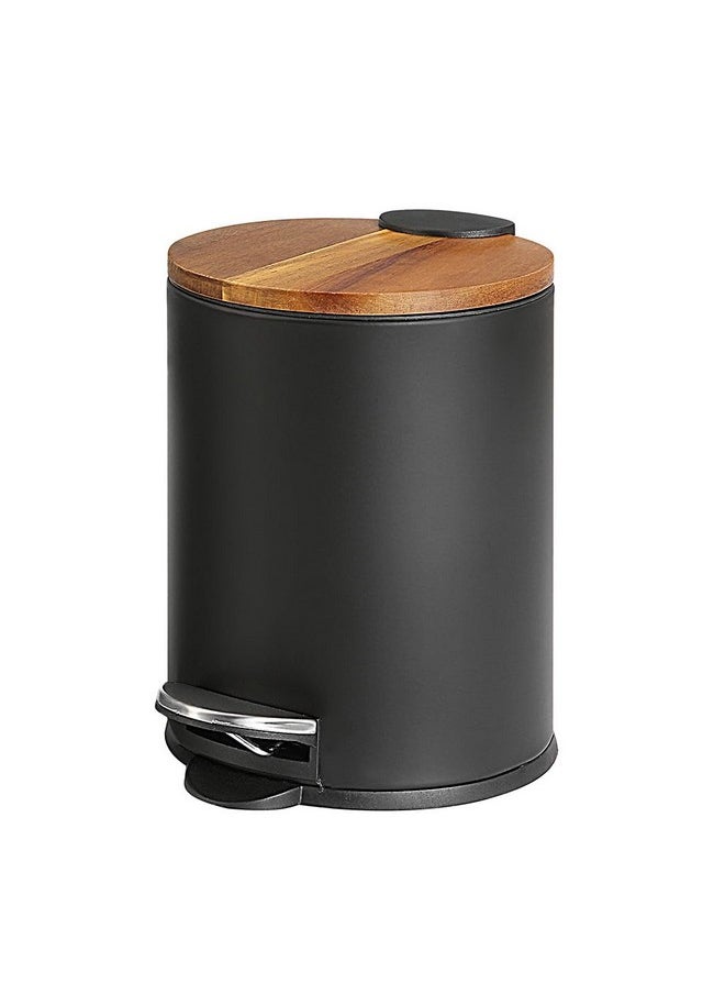 SunnyPoint SunnyPoint 3L Mini Trash Can with Wooden Lid, Step Pedal & Slow-Close, Small Garbage Bin for Bathroom, Office, Kitchen, RV - with Removable Inner Bucket (BLK)  - Image 1