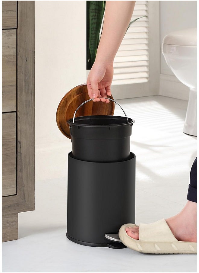 SunnyPoint SunnyPoint 3L Mini Trash Can with Wooden Lid, Step Pedal & Slow-Close, Small Garbage Bin for Bathroom, Office, Kitchen, RV - with Removable Inner Bucket (BLK)  - Image 4
