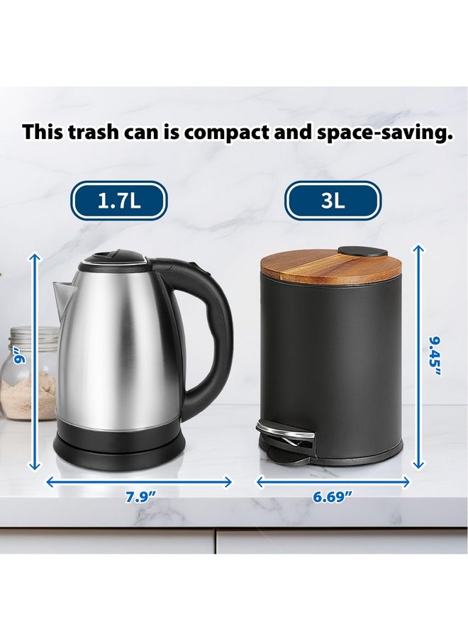 SunnyPoint SunnyPoint 3L Mini Trash Can with Wooden Lid, Step Pedal & Slow-Close, Small Garbage Bin for Bathroom, Office, Kitchen, RV - with Removable Inner Bucket (BLK)  - Image 5