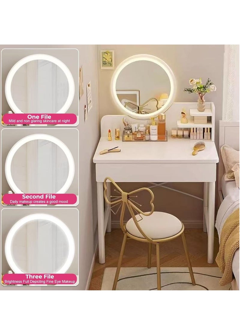 Generic Dressing Table Modern Vanity Table Makeup Cabinet with LED Makeup Mirror and 2 Drawer Makeup Table for Bedroom（80*40*125.5CM）  - Image 4