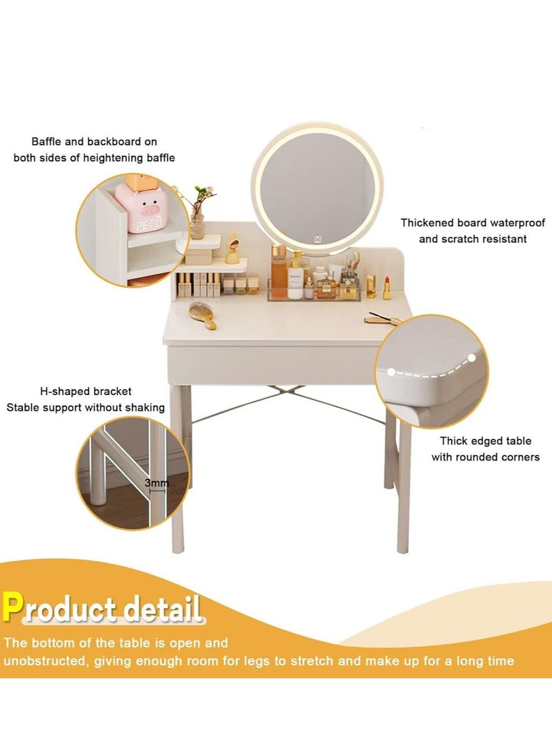 Generic Dressing Table Modern Vanity Table Makeup Cabinet with LED Makeup Mirror and 2 Drawer Makeup Table for Bedroom（80*40*125.5CM）  - Image 3