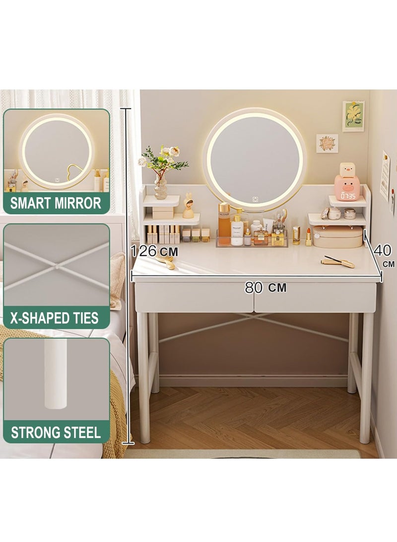 Generic Dressing Table Modern Vanity Table Makeup Cabinet with LED Makeup Mirror and 2 Drawer Makeup Table for Bedroom（80*40*125.5CM）  - Image 2