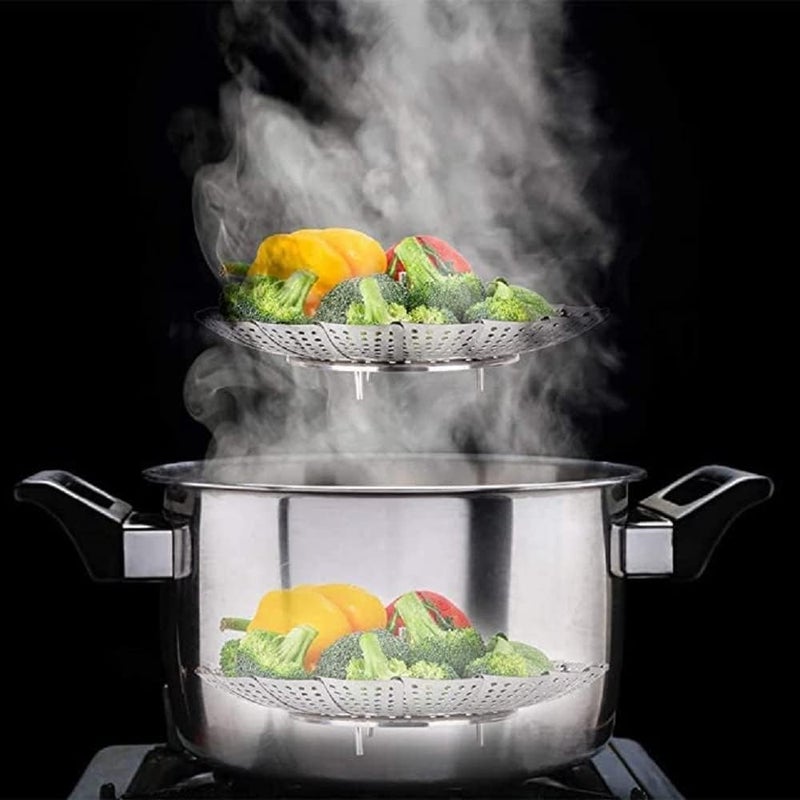 Adjustable Steam Strainer to Fit Various Pots Stainless Steel Metal Steam Basket, Foldable Steam Baskets for Cooking, Expandable Fits Various Sizes (Silver, Medium) - Image 3