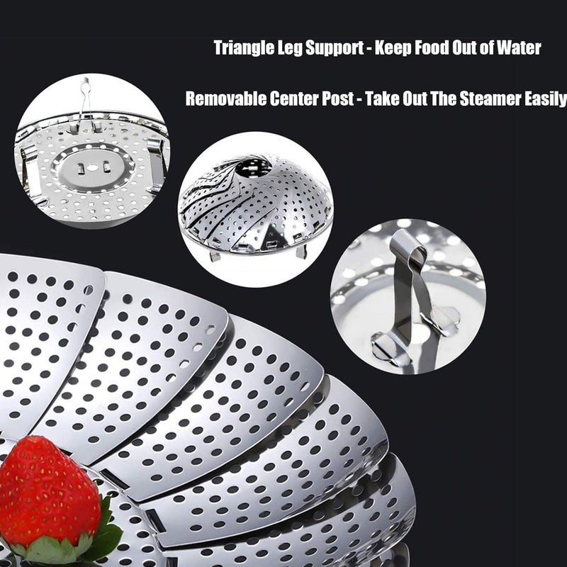 Adjustable Steam Strainer to Fit Various Pots Stainless Steel Metal Steam Basket, Foldable Steam Baskets for Cooking, Expandable Fits Various Sizes (Silver, Medium) - Image 5