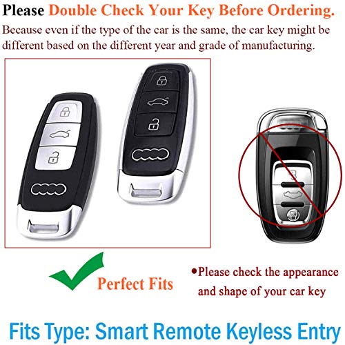 SANRILY 1Pcs Keyless Black Key Fob Cover fit for Audi A6 A7 A8 2020 2021 E-tron Q8 Q7 Metal Leather Key Protector Case Shell with Keychain - Image 2