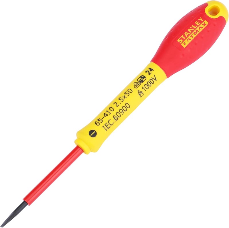 Stanley - FatMax ستانلي - FatMax 0-65-410 مفك براغي Fat Max معزول مشقوق 2.5×50 مم - أحمر وأصفر - Image 1