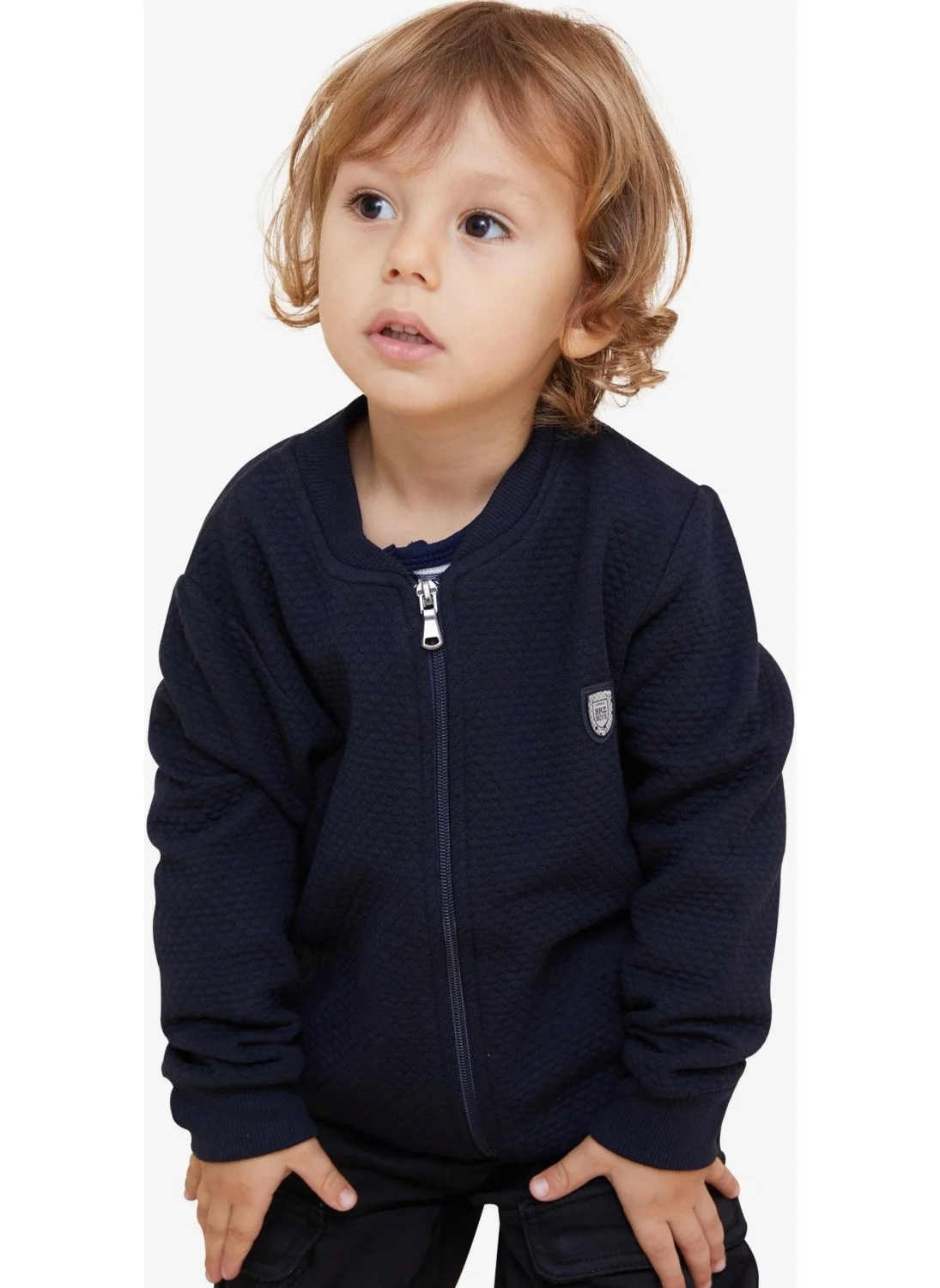 بريز Boy's Cardigan Basic with Pockets and Emblem, Age 2-6, Navy Blue
