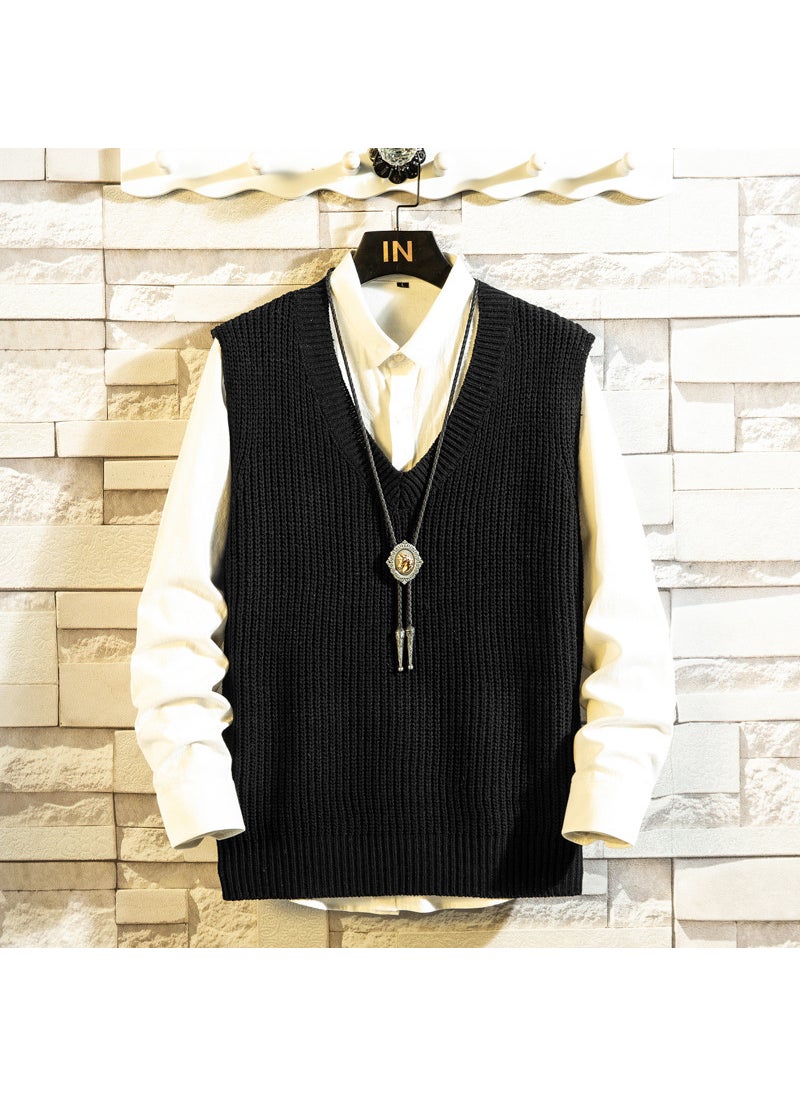Generic - Mens Vest V-Neck Sleeveless Knit Sweater Black - Image 1