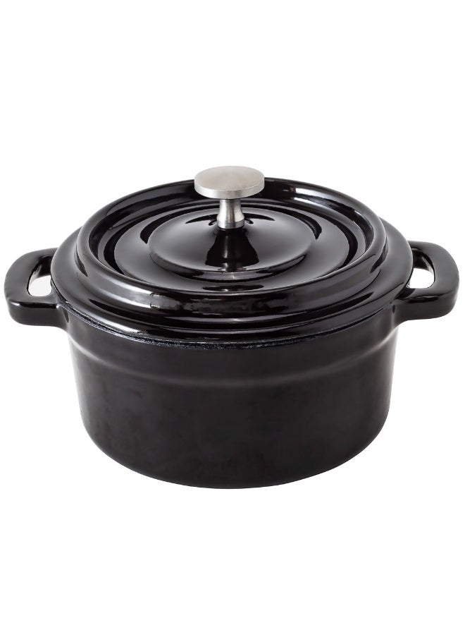 Restaurantware 8 Ounce Mini Casserole Dish, 1 Mini Dutch Oven With Lid - Enameled, Round, Black Cast Iron Mini Cocotte, Heavy-Duty, For Baking, Braising, Or Roasting - Image 1