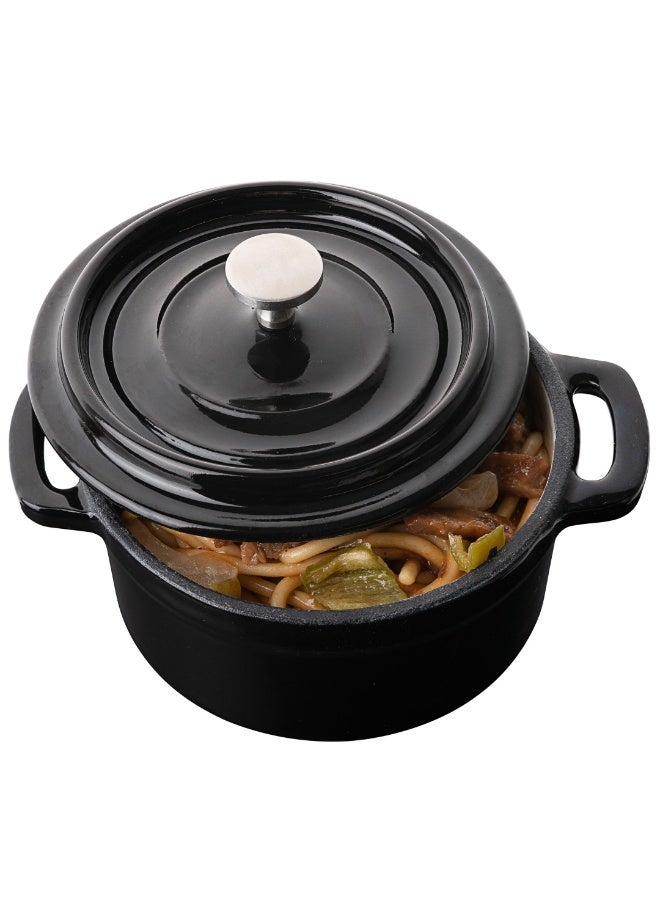Restaurantware 8 Ounce Mini Casserole Dish, 1 Mini Dutch Oven With Lid - Enameled, Round, Black Cast Iron Mini Cocotte, Heavy-Duty, For Baking, Braising, Or Roasting - Image 2