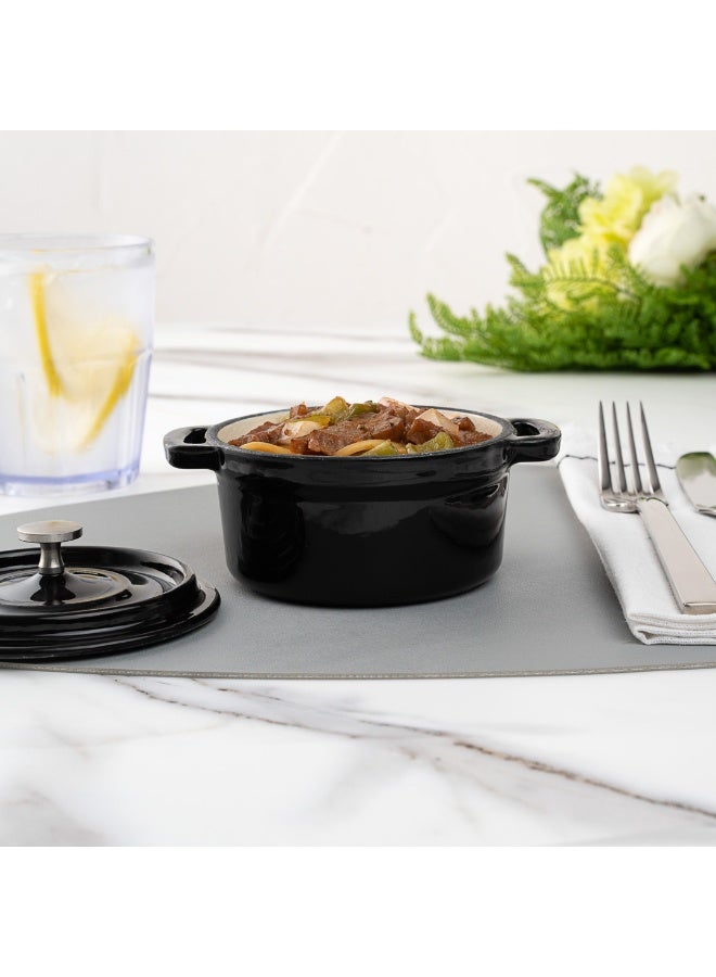 Restaurantware 8 Ounce Mini Casserole Dish, 1 Mini Dutch Oven With Lid - Enameled, Round, Black Cast Iron Mini Cocotte, Heavy-Duty, For Baking, Braising, Or Roasting - Image 4