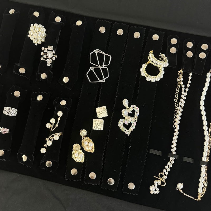 UnionPlus Velvet Jewelry Case Roll Bag for Necklace Bracelet Earrings Rings Multi-compartments, Great Jewelry Organizer for Travel, Black - Image 5