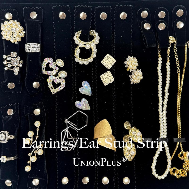 UnionPlus Velvet Jewelry Case Roll Bag for Necklace Bracelet Earrings Rings Multi-compartments, Great Jewelry Organizer for Travel, Black - Image 2