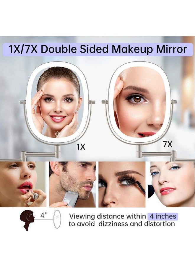 FUNTOUCH Rechargeable Wall Mounted Lighted Makeup Vanity Mirror Double Sided 1X 7X Magnifying Mirror 3 Color Lighting Option Dimmable 360 Rotation Extension Foldable Arm Oval Frame Shaving Light Up Mirror  - Image 3