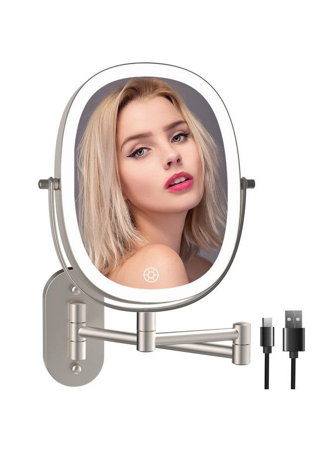 FUNTOUCH Rechargeable Wall Mounted Lighted Makeup Vanity Mirror Double Sided 1X 7X Magnifying Mirror 3 Color Lighting Option Dimmable 360 Rotation Extension Foldable Arm Oval Frame Shaving Light Up Mirror  - Image 2
