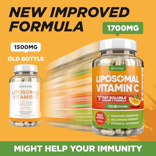 DACHA Natural Liposomal Vitamin C 1700mg 200 Capsules Immune System Collagen Booster High Absorption Fat Soluble VIT C Buffered Skin Vitamins Vegeterian Vegan - Image 5