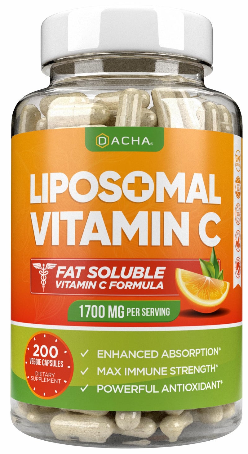 DACHA Natural Liposomal Vitamin C 1700mg 200 Capsules Immune System Collagen Booster High Absorption Fat Soluble VIT C Buffered Skin Vitamins Vegeterian Vegan - Image 3