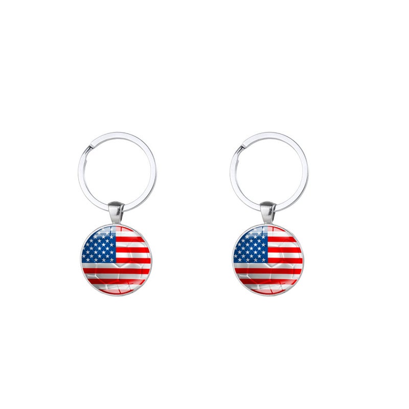 10 Pcs Zinc Alloy Keychain Football Metal Keychain Glass Cabochon Patch Decoration Key Ring Pendant for Adults Children (American Flag Style) - Image 3