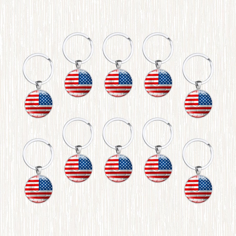 10 Pcs Zinc Alloy Keychain Football Metal Keychain Glass Cabochon Patch Decoration Key Ring Pendant for Adults Children (American Flag Style) - Image 2