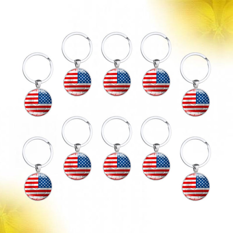 10 Pcs Zinc Alloy Keychain Football Metal Keychain Glass Cabochon Patch Decoration Key Ring Pendant for Adults Children (American Flag Style) - Image 4