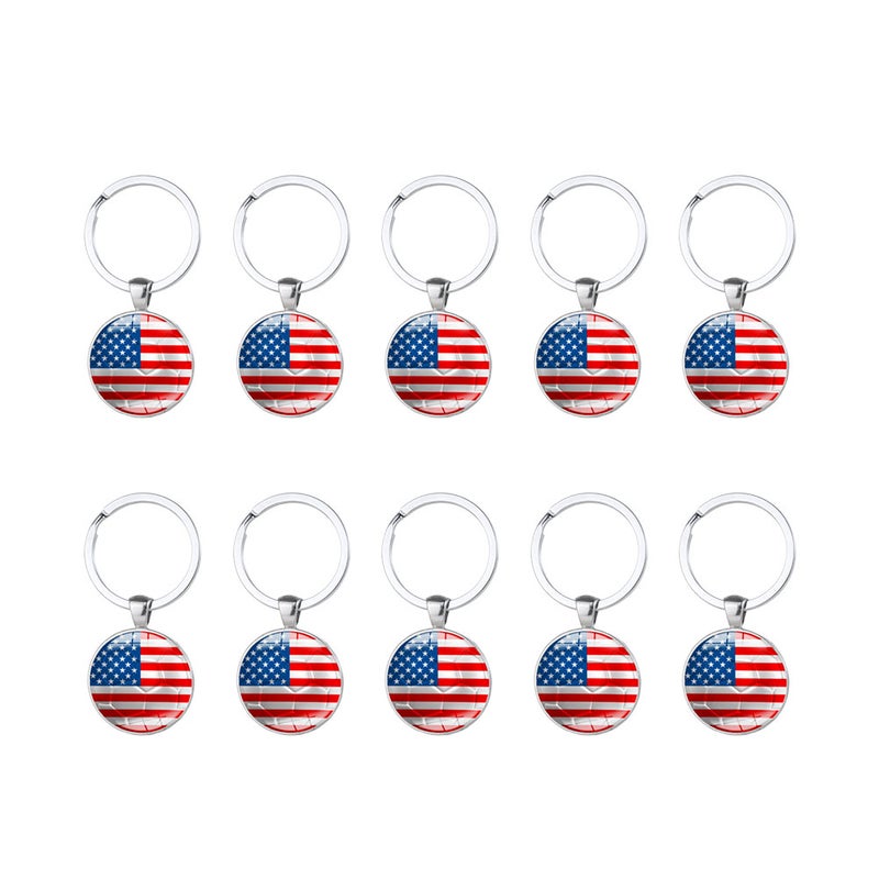 10 Pcs Zinc Alloy Keychain Football Metal Keychain Glass Cabochon Patch Decoration Key Ring Pendant for Adults Children (American Flag Style) - Image 1
