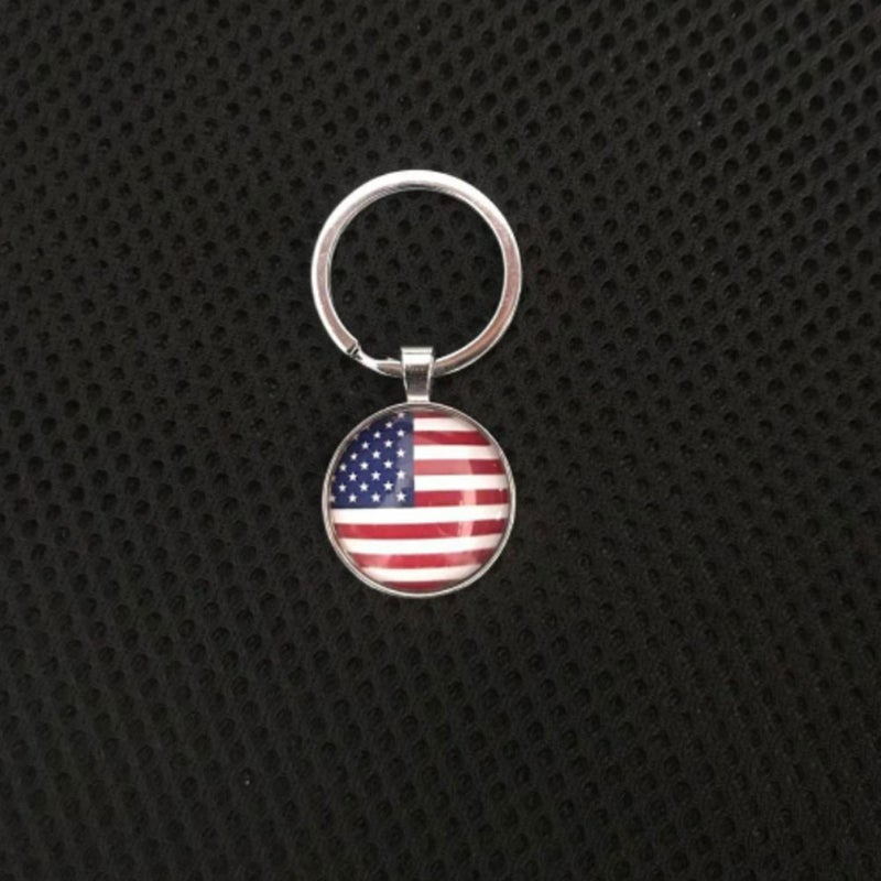 10 Pcs Zinc Alloy Keychain Football Metal Keychain Glass Cabochon Patch Decoration Key Ring Pendant for Adults Children (American Flag Style) - Image 5