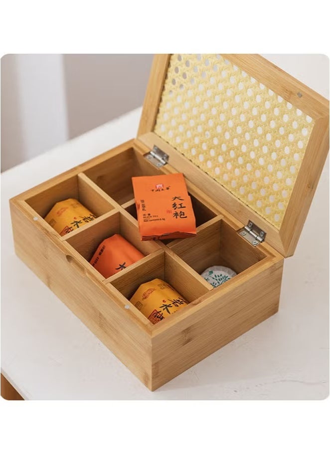 FLYROAD Tea Box,Tea Organizer with Bamboo Woven Decorative Lid, 6 Compartment Eco-Friendly Tea Bag Organizer, Multi-Functional Organizer for Tea Bags, Coffee Beans, Sugar, and more - Image 5