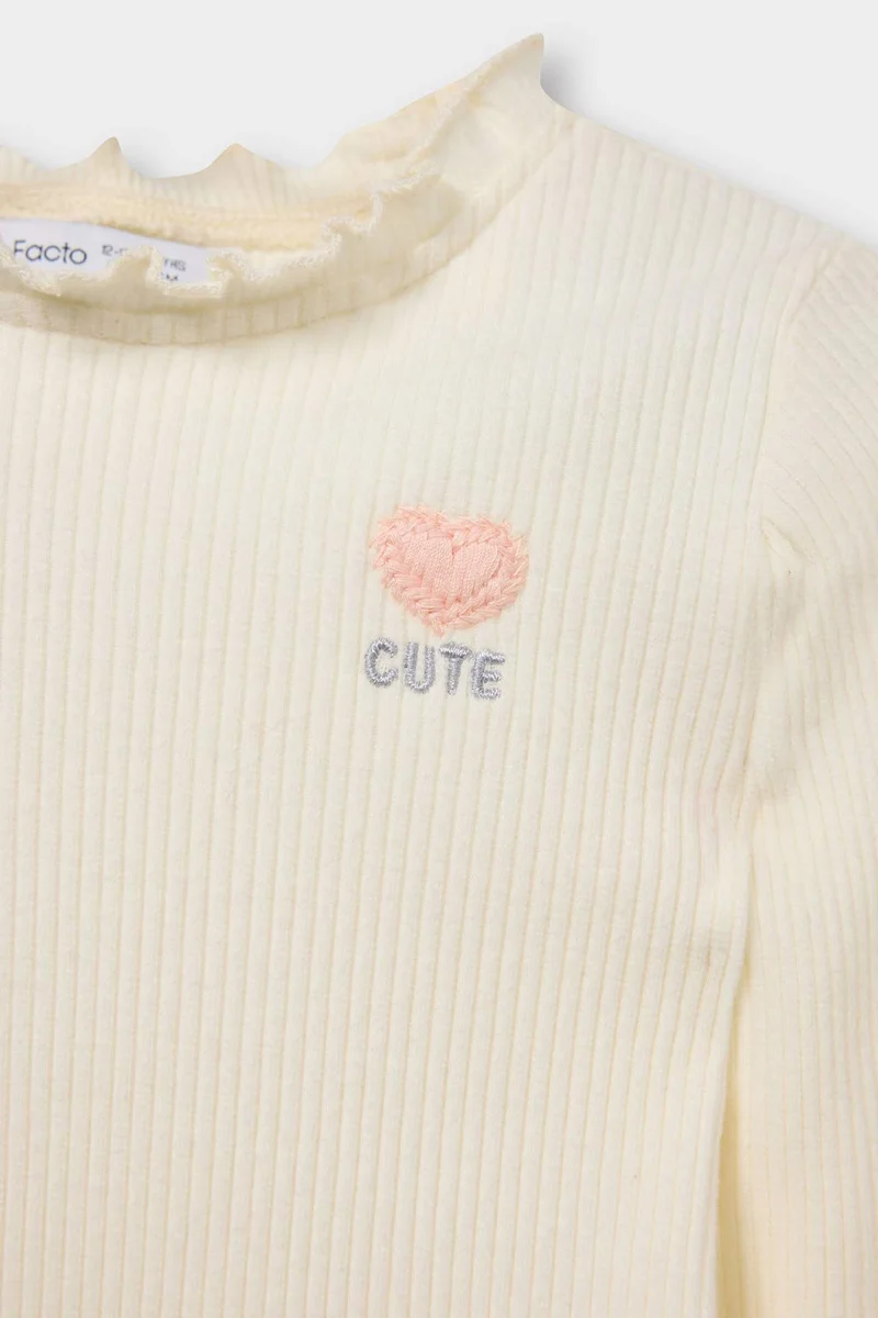 Defacto Baby Girl Ruffled Collar Ribbed Long Sleeve T-Shirt