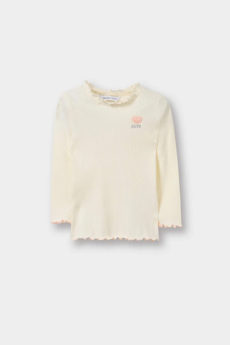 Defacto Baby Girl Ruffled Collar Ribbed Long Sleeve T-Shirt