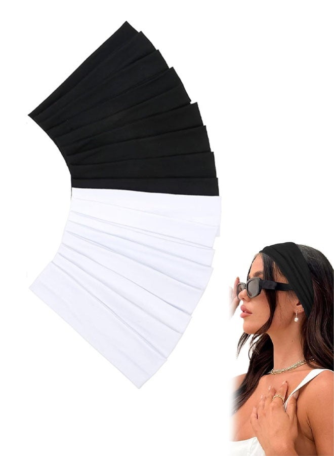 مجموعة من 16 ربطة شعر - ربطات شعر نسائية ناعمة من القماش مانعة للانزلاق لامتصاص العرق، مناسبة لليوغا والجري والرياضة وإكسسوارات الشعر - ربطات سميكة باللونين الأسود والأبيض - Image 1