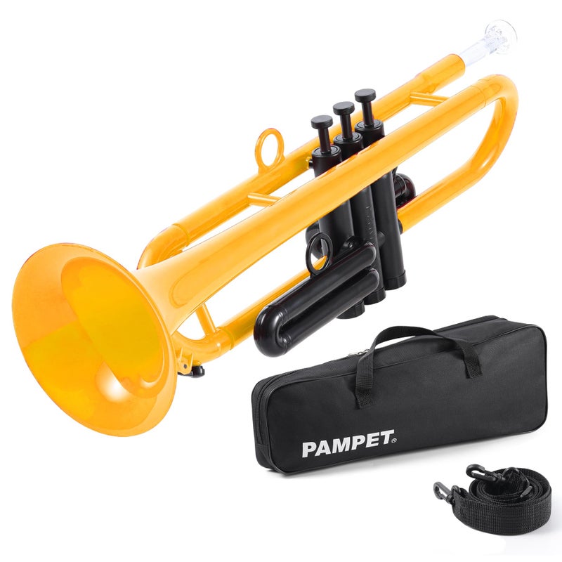 PAMPET Professional Plastic Bb Trumpet Student Trumpet Set for Student Beginner With 7C Mouthpiece and 3C Mouthpiece Bb Trumpet Instrument Yellow
