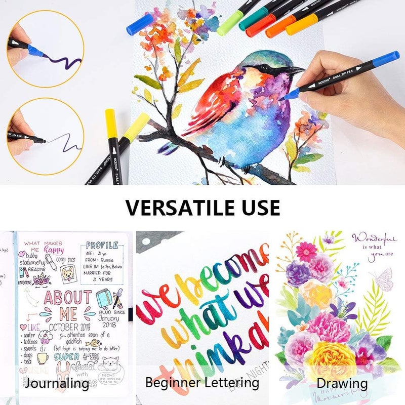 Nicecho Art Markers Dual Brush Pens for Coloring, 60 Artist Colored Marker Set, Fine and Brush Tip Pen Art Supplier for Adult Coloring Books, Bullet Journaling, Drawing - Image 3