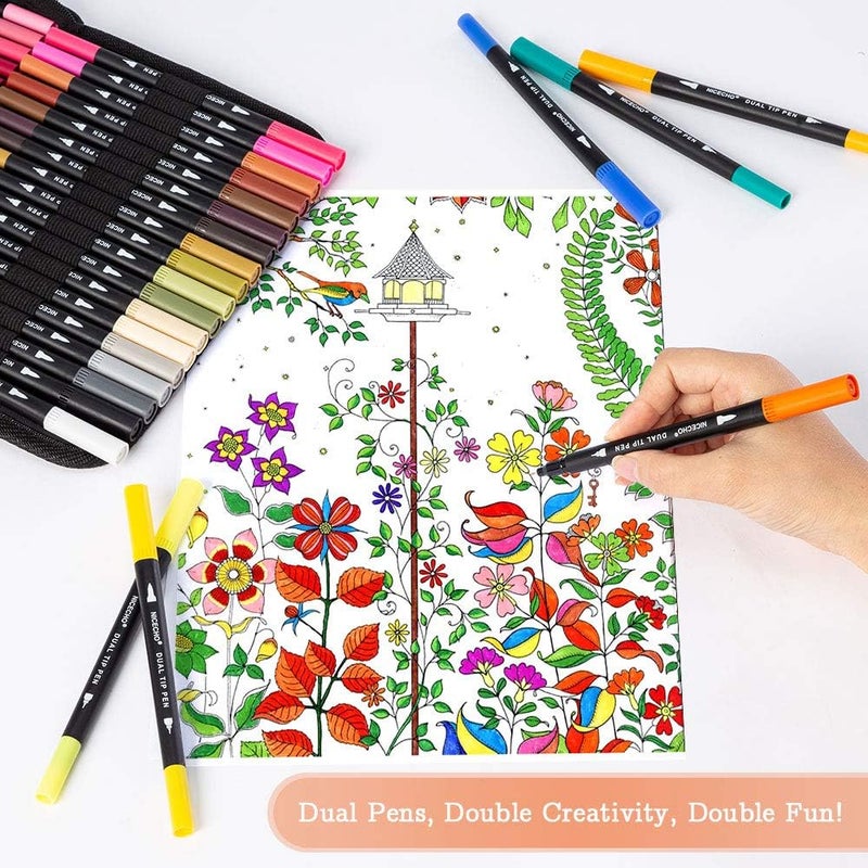Nicecho Art Markers Dual Brush Pens for Coloring, 60 Artist Colored Marker Set, Fine and Brush Tip Pen Art Supplier for Adult Coloring Books, Bullet Journaling, Drawing - Image 5