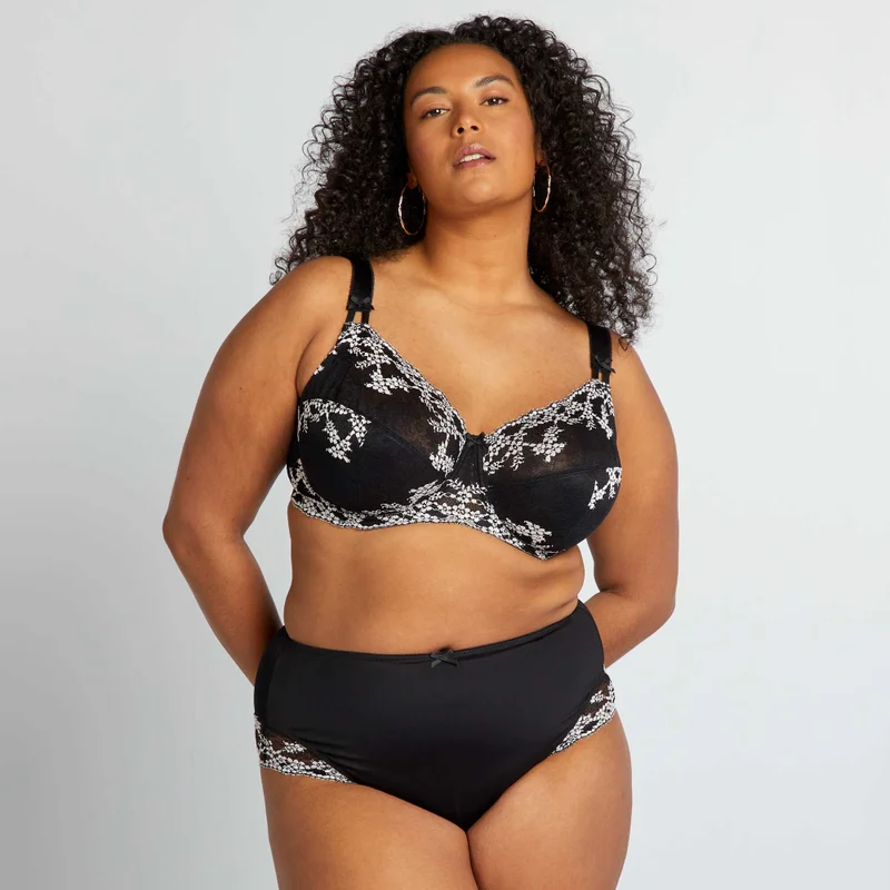 Kiabi Microfibre And Lace Briefs Black